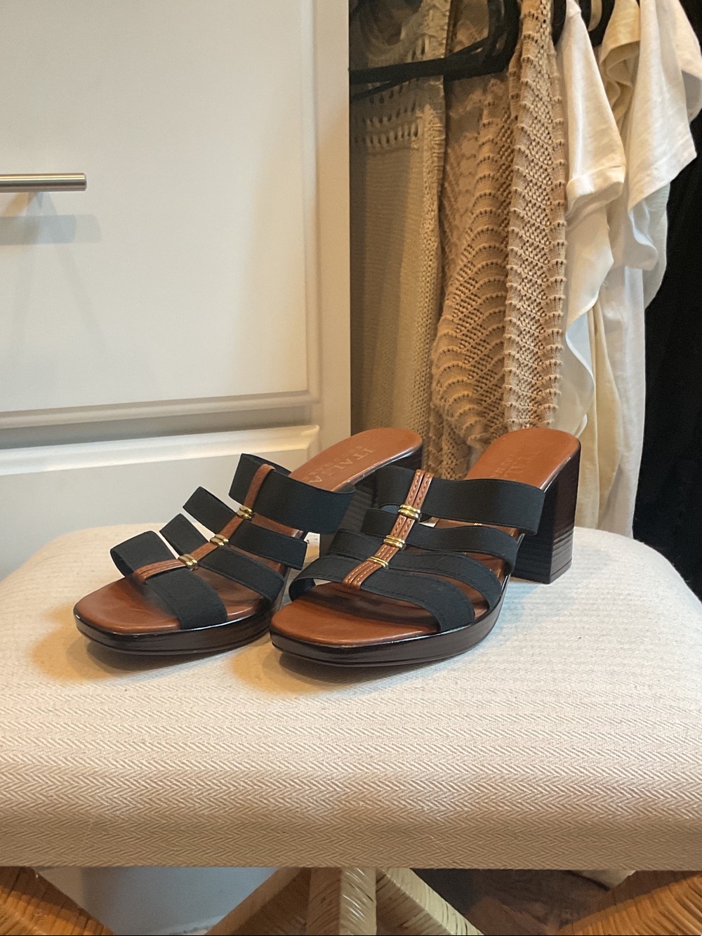 Black Strappy Block Heel Sandals - Women